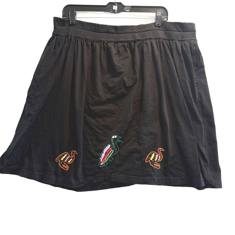 Passports Pier 1 Imports Black Cotton Embroidered Bird Mini Skirt Large Pockets